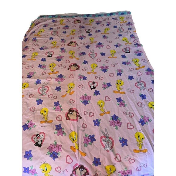 Vintage 90s 1996 Looney Tunes Pink Hearts Valentines Twin Sheet Set Tweety Tasma - Picture 1 of 16